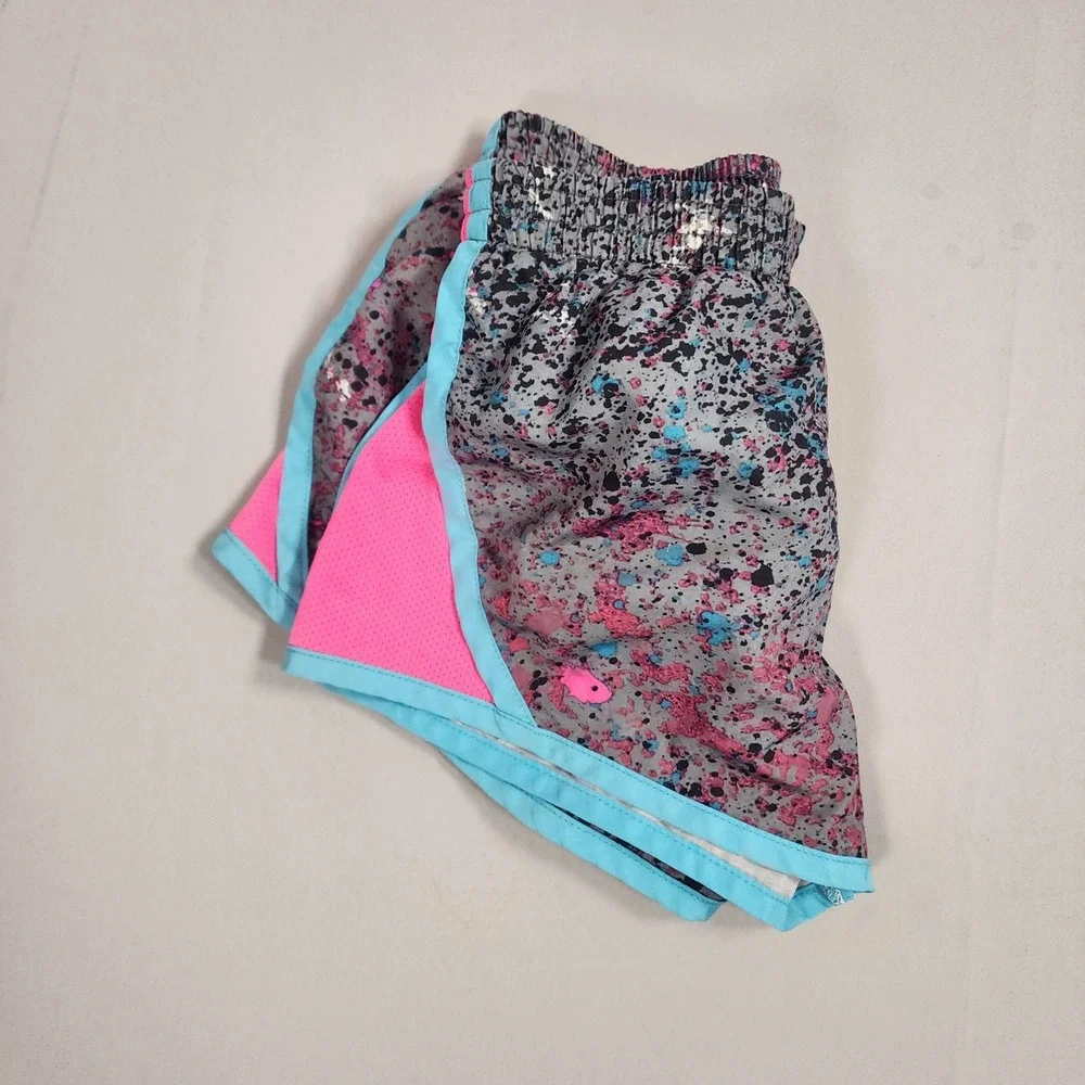 Nike Girls 6X Dri-FIT Tempo Running Shorts Gray Pink Blue Splatter Confetti